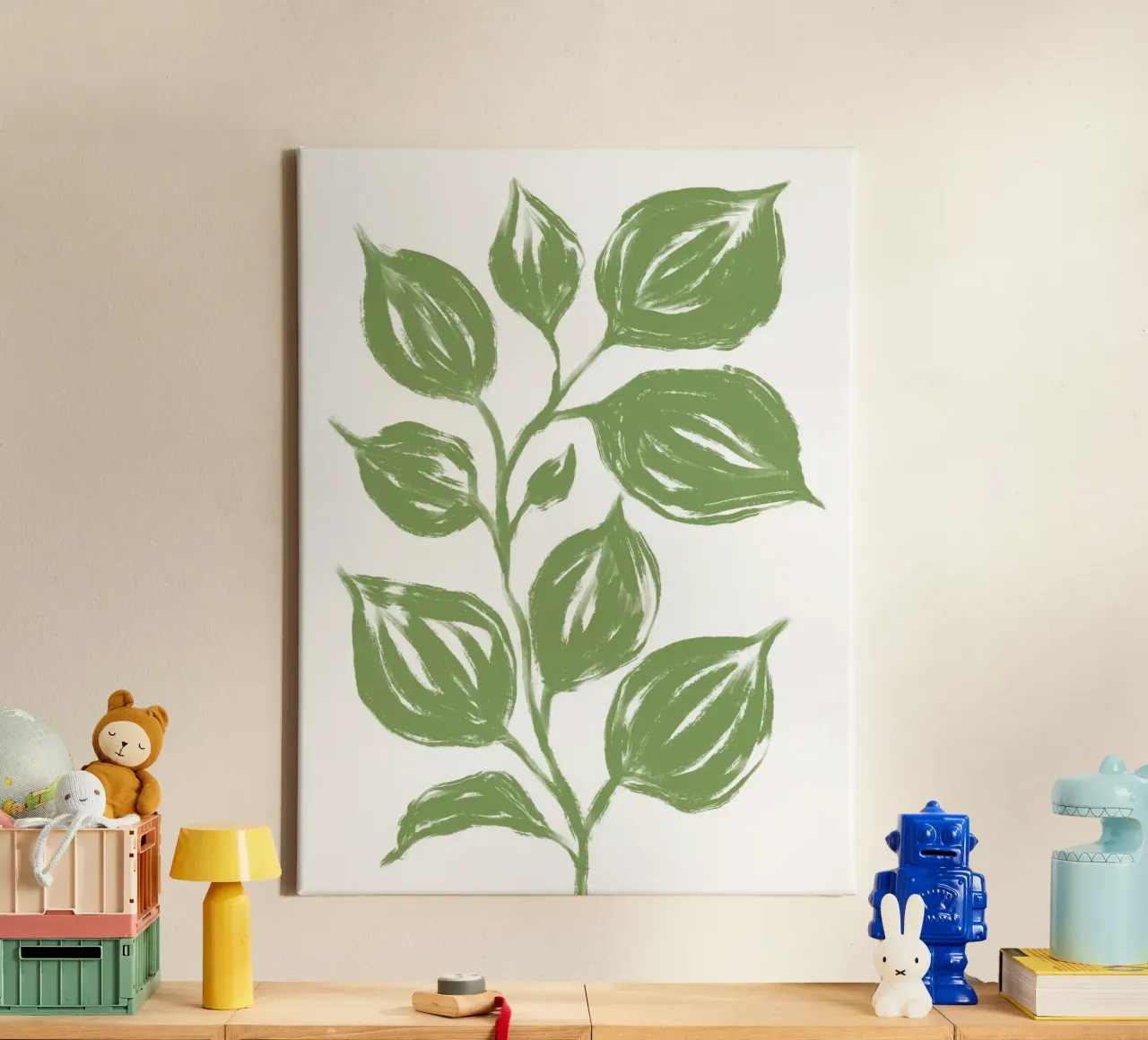 Grote groene bladeren canvas met Baklijst van Martina