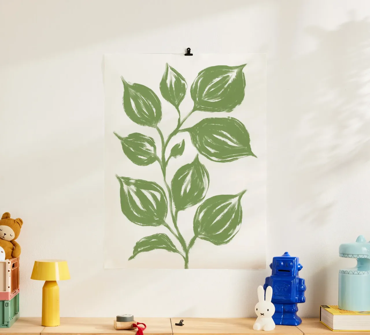 Grandi foglie verdi poster con telaio in legno da Martina
