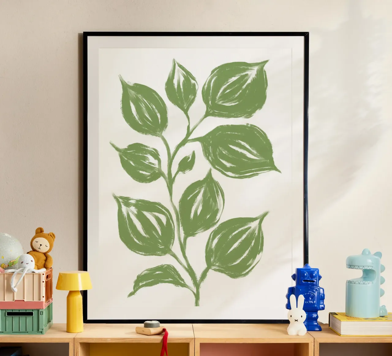 Grandi foglie verdi poster con telaio in legno da Martina