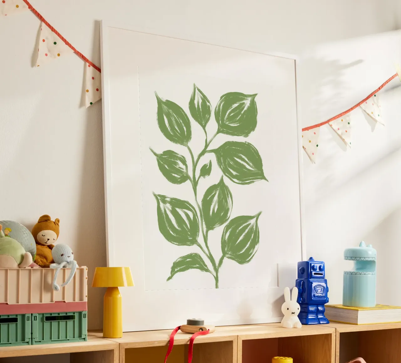 Grandi foglie verdi poster con telaio in legno da Martina