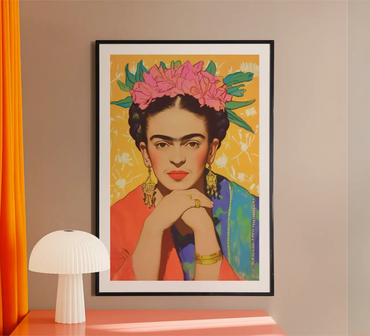 La corona di fiori di Frida poster con telaio in alluminio da Carinaprint
