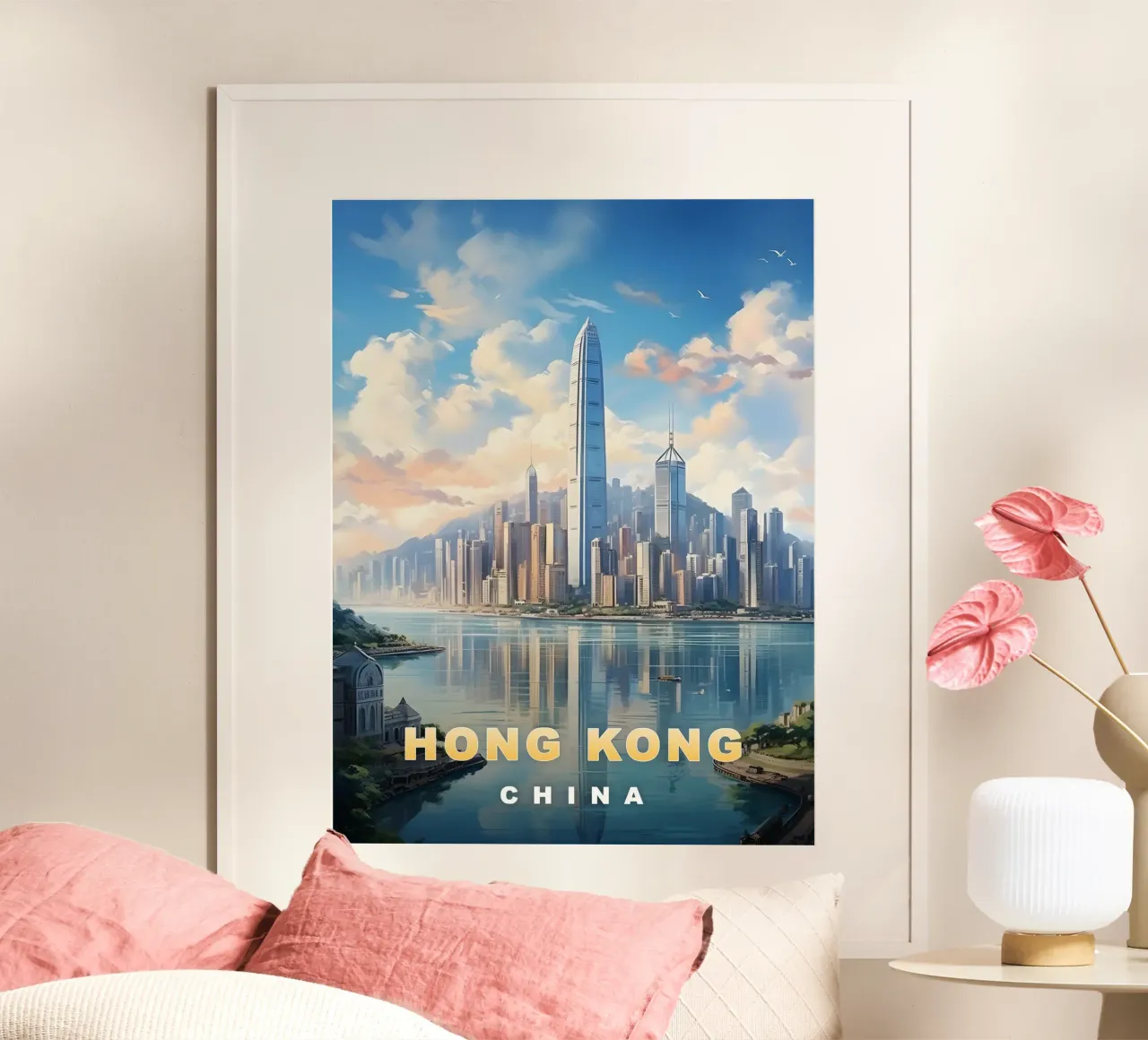 Poster artistico con il riflesso del cielo di Hong Kong in Cina carta hahnemühle da dawnthesea