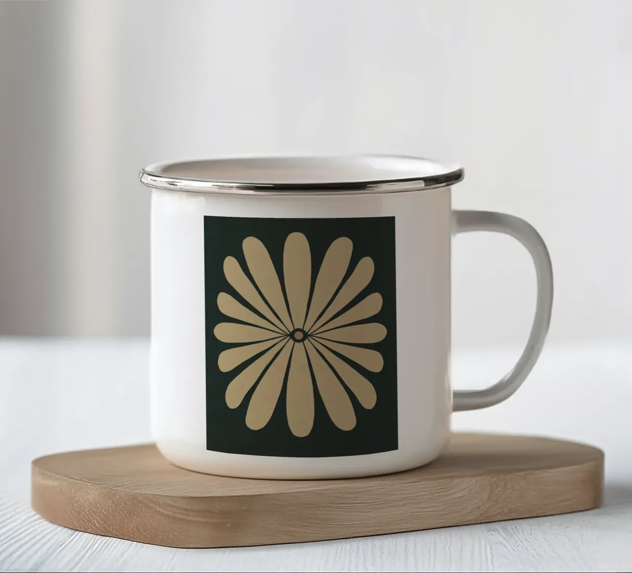 Metà secolo retro astratto fiore boho art beige nero rosa tazza in smalto da This Wild Soul - Illustration
