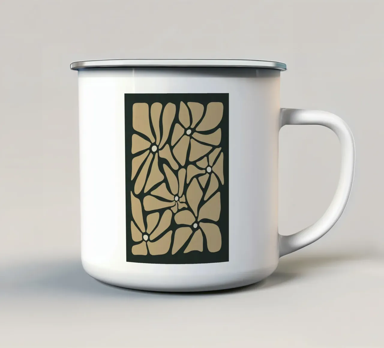 Fiori astratti beige retrò di metà secolo tazza in smalto da This Wild Soul - Illustration
