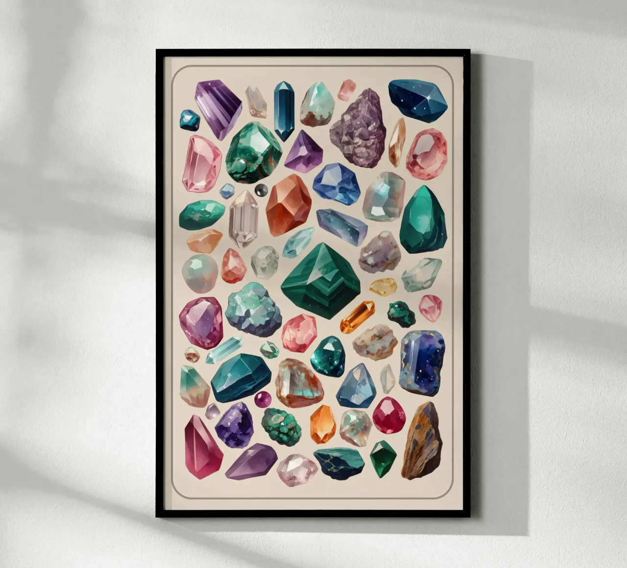 Cristalli magici, minerali e gemme poster con telaio in legno da Eva Nev