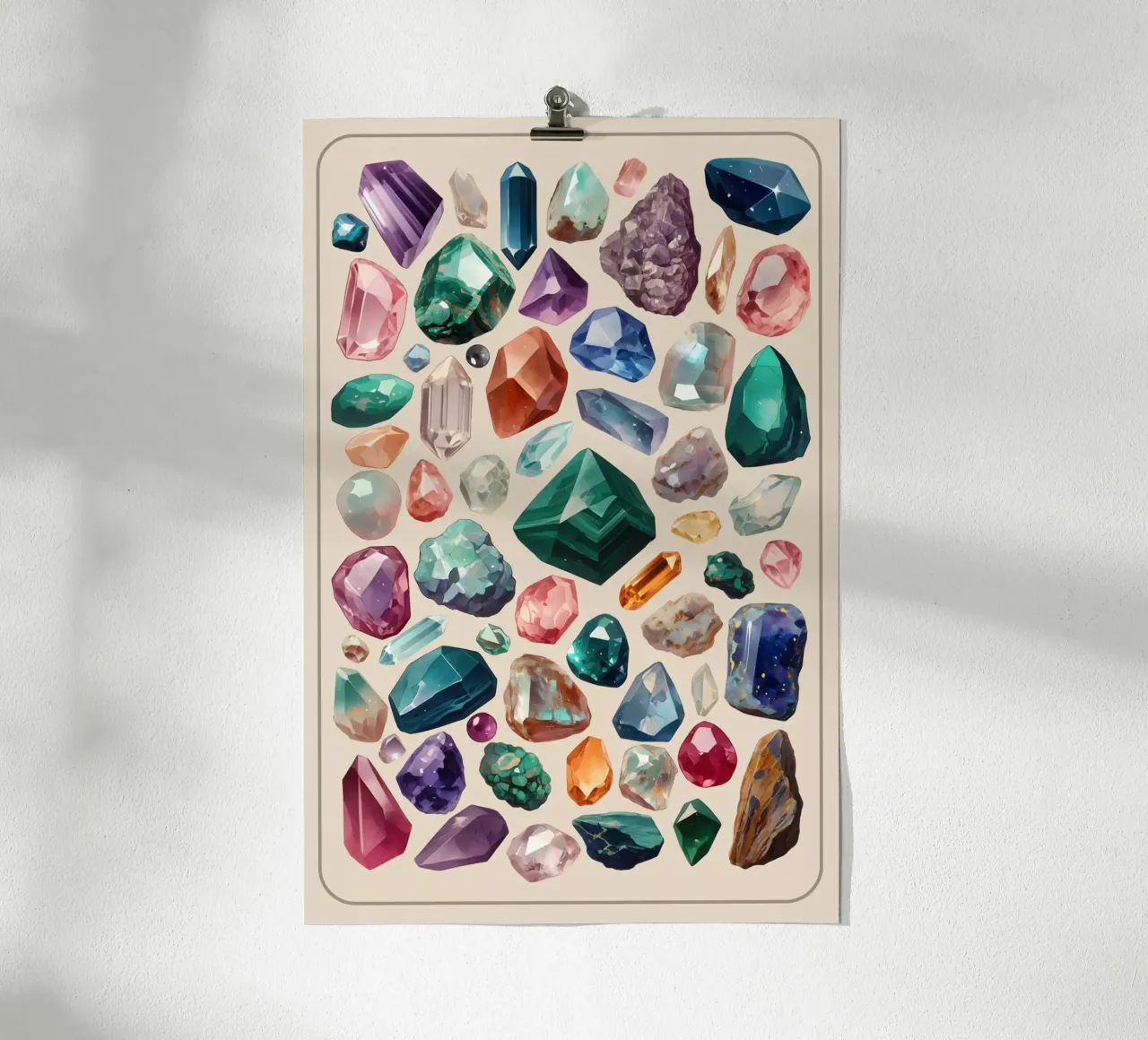 Cristalli magici, minerali e gemme poster con telaio in legno da Eva Nev