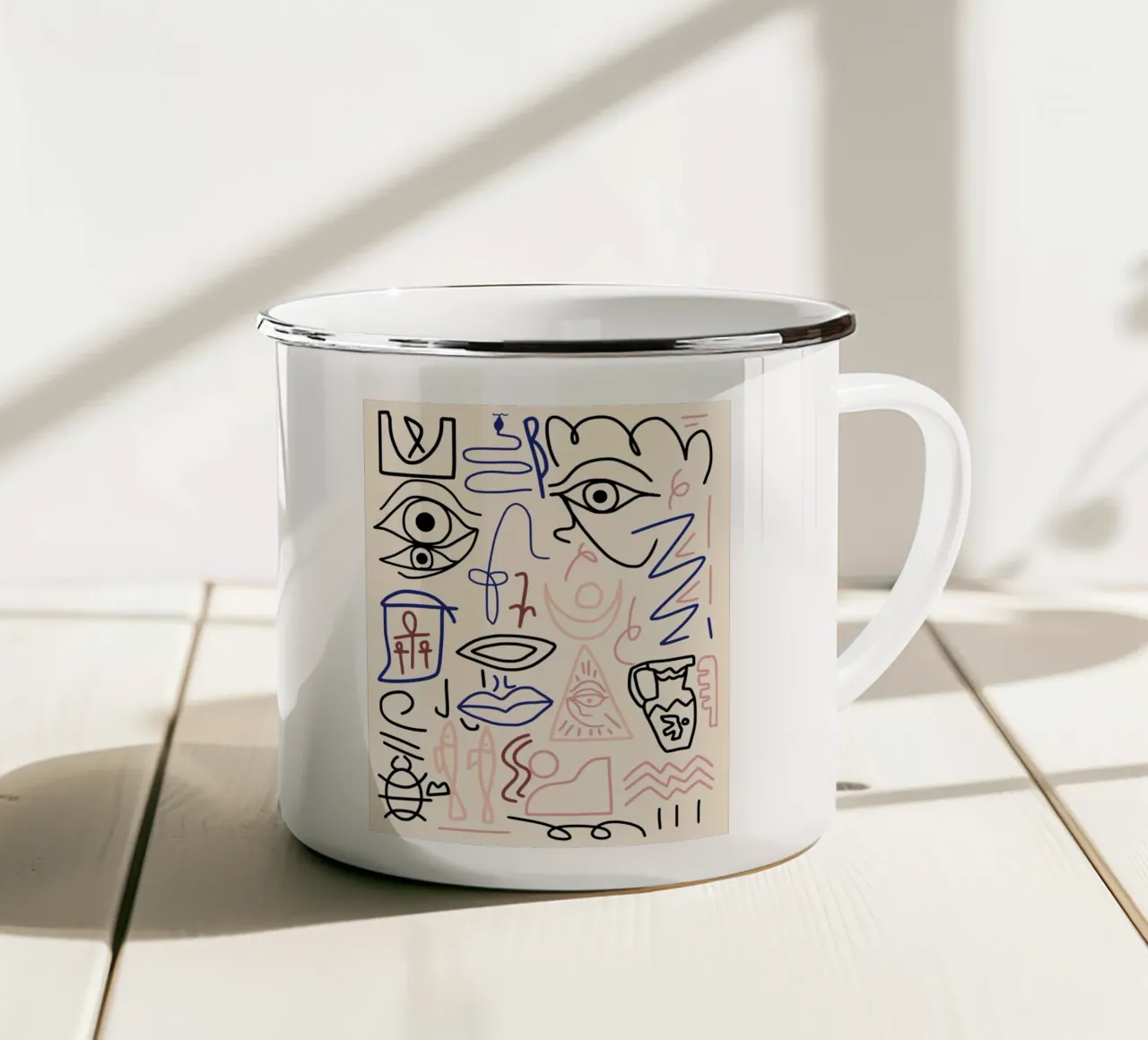 Line art massimalista 18 tazza in smalto da Little Dean