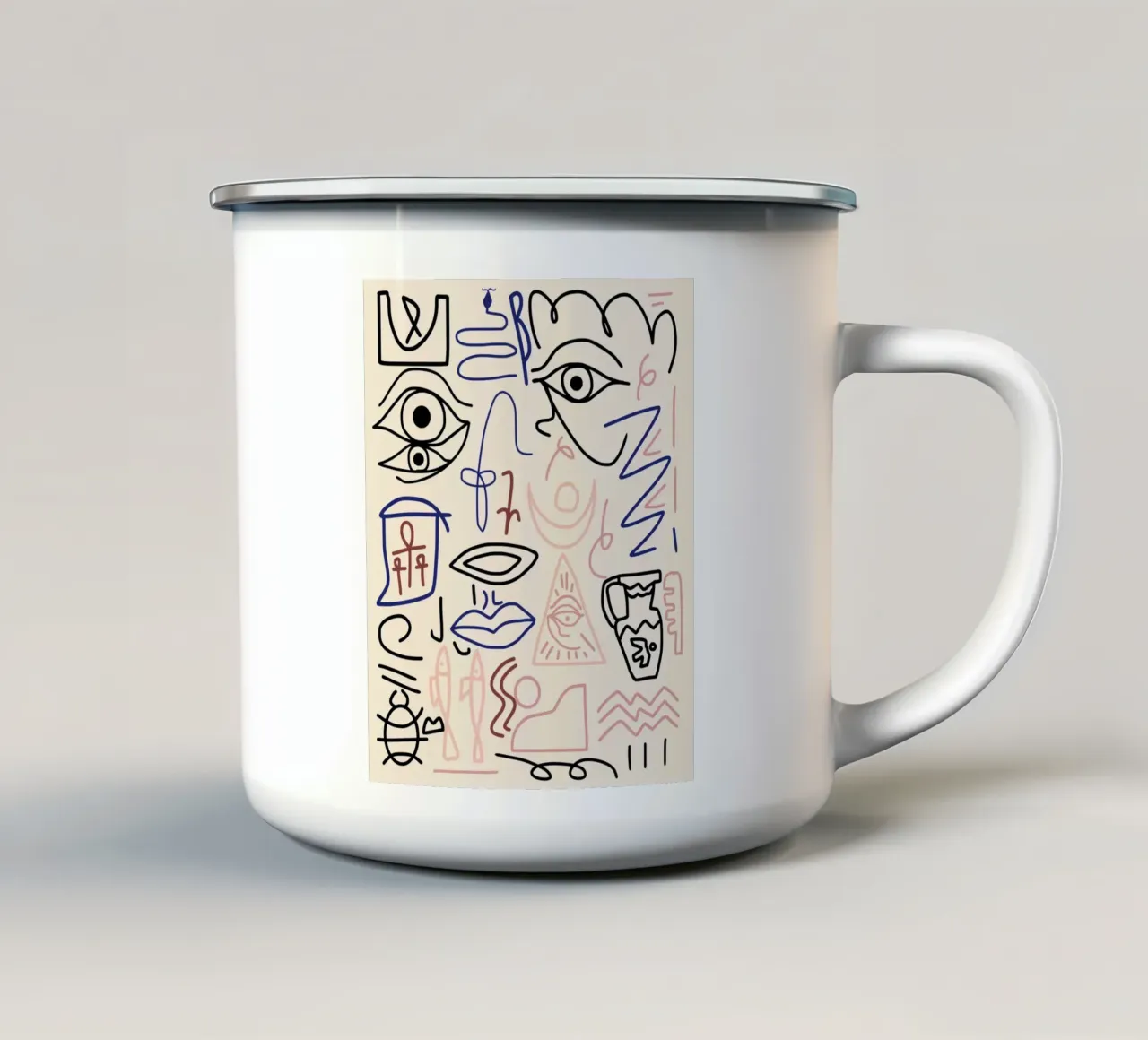 Line art massimalista 18 tazza in smalto da Little Dean