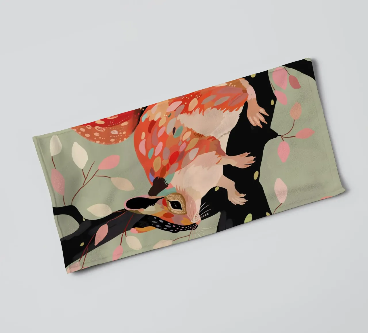 Squirrel In The Tree towel by ArtsySesta