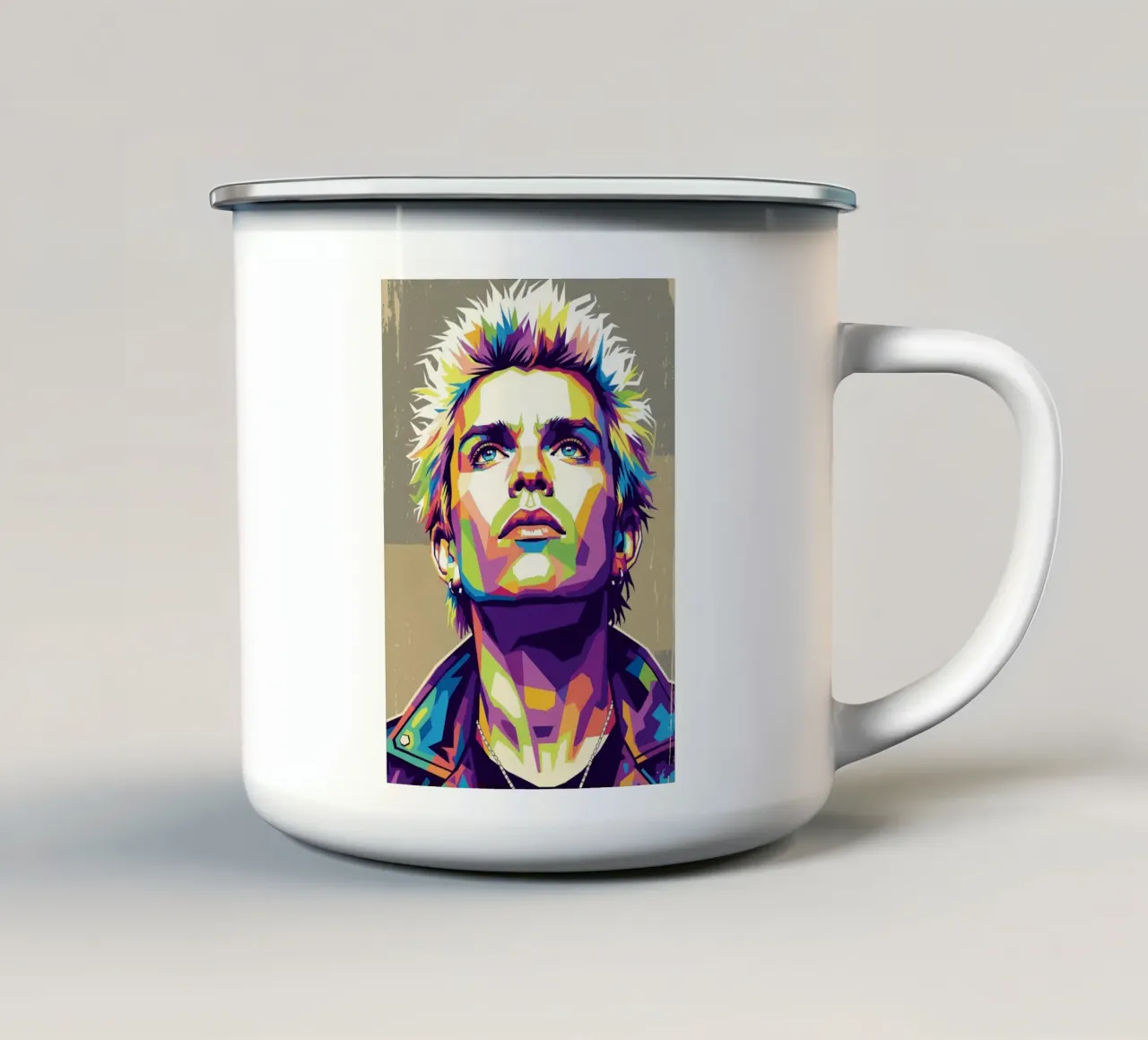 Billy Idol ritratto in stile pop art tazza in smalto da Hantamrata