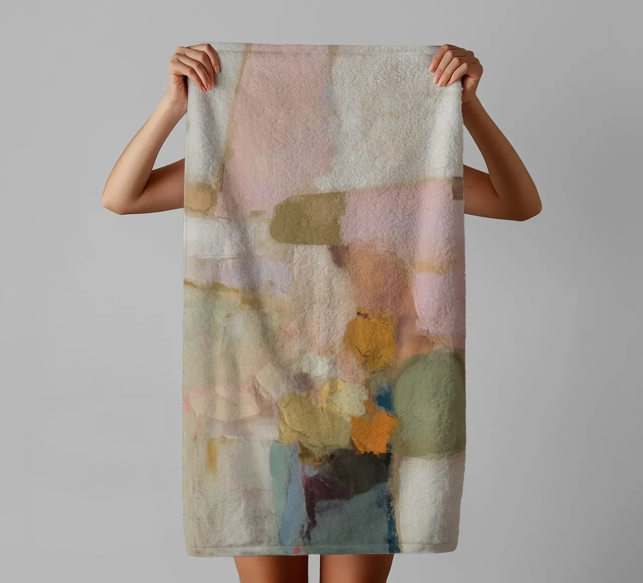 Delicate abstract worlds of colour towel by Carinaprint