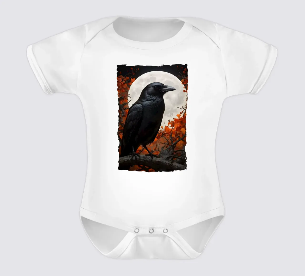 Raven under the Full Moon short-sleeve baby romper by Eva Nev
