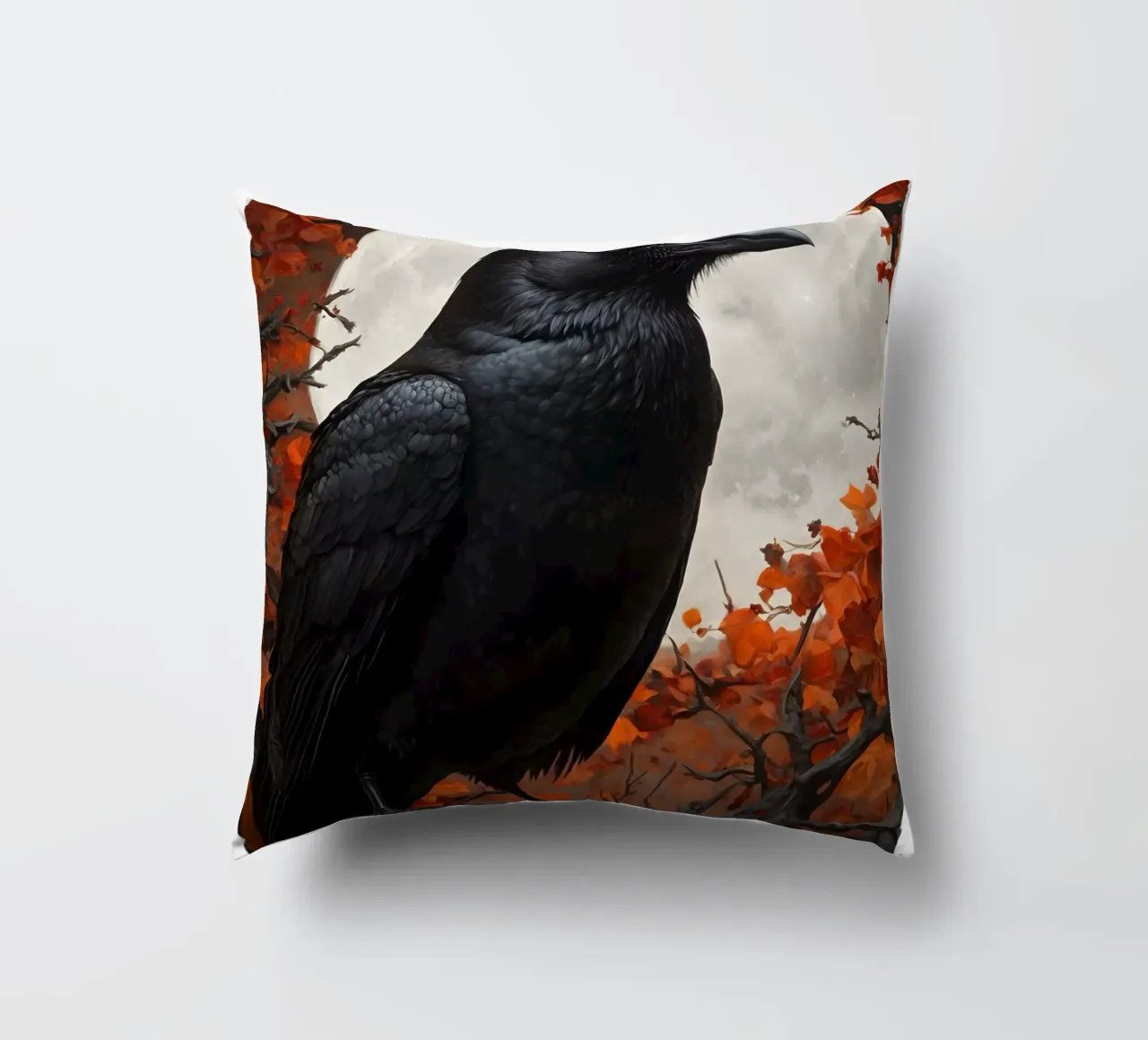 Corbeau sous la pleine lune coussin de Eva Nev