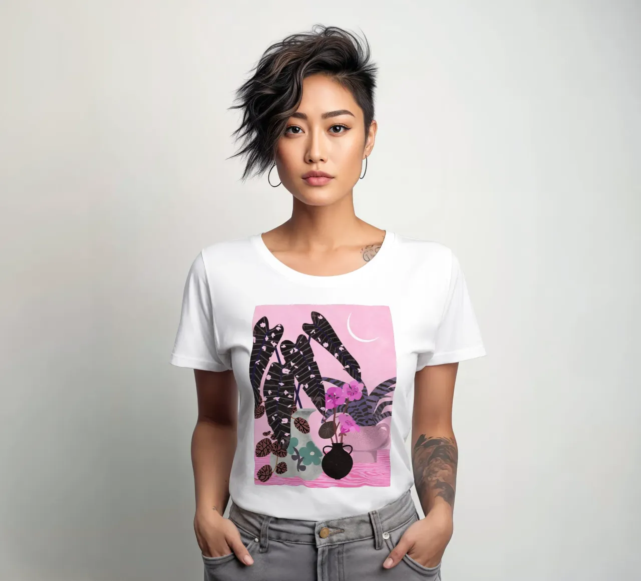 Crepuscolo botanico rosa t-shirt da donna da Asha Designs