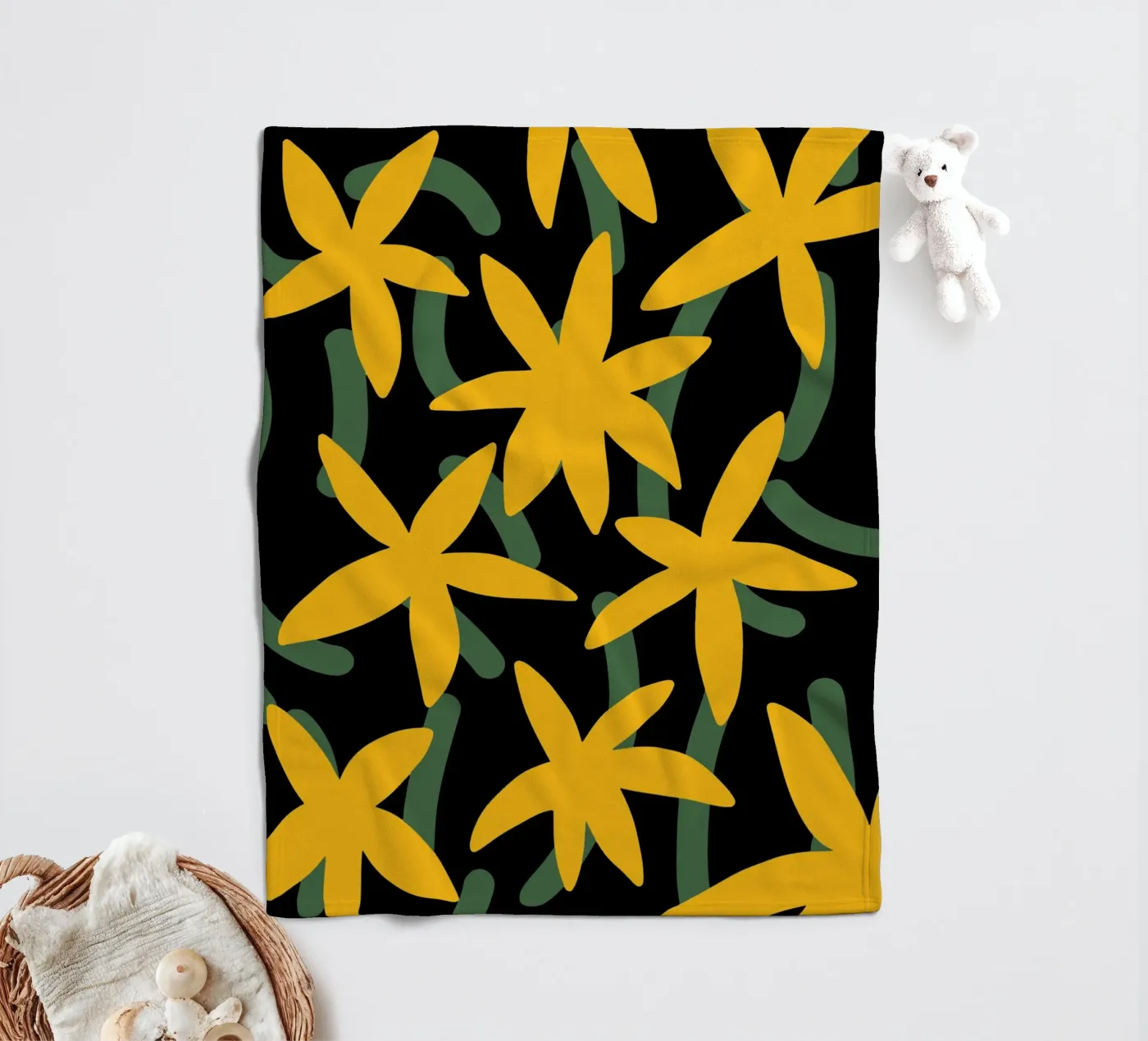 Star flower pattern fleece blanket by Little Dean