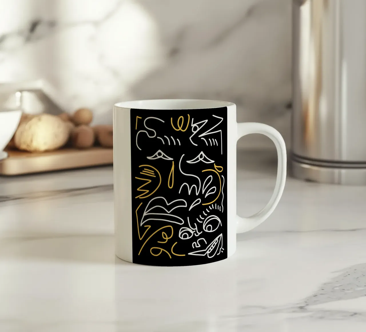 Line art massimalista 19 tazza in ceramica da Little Dean