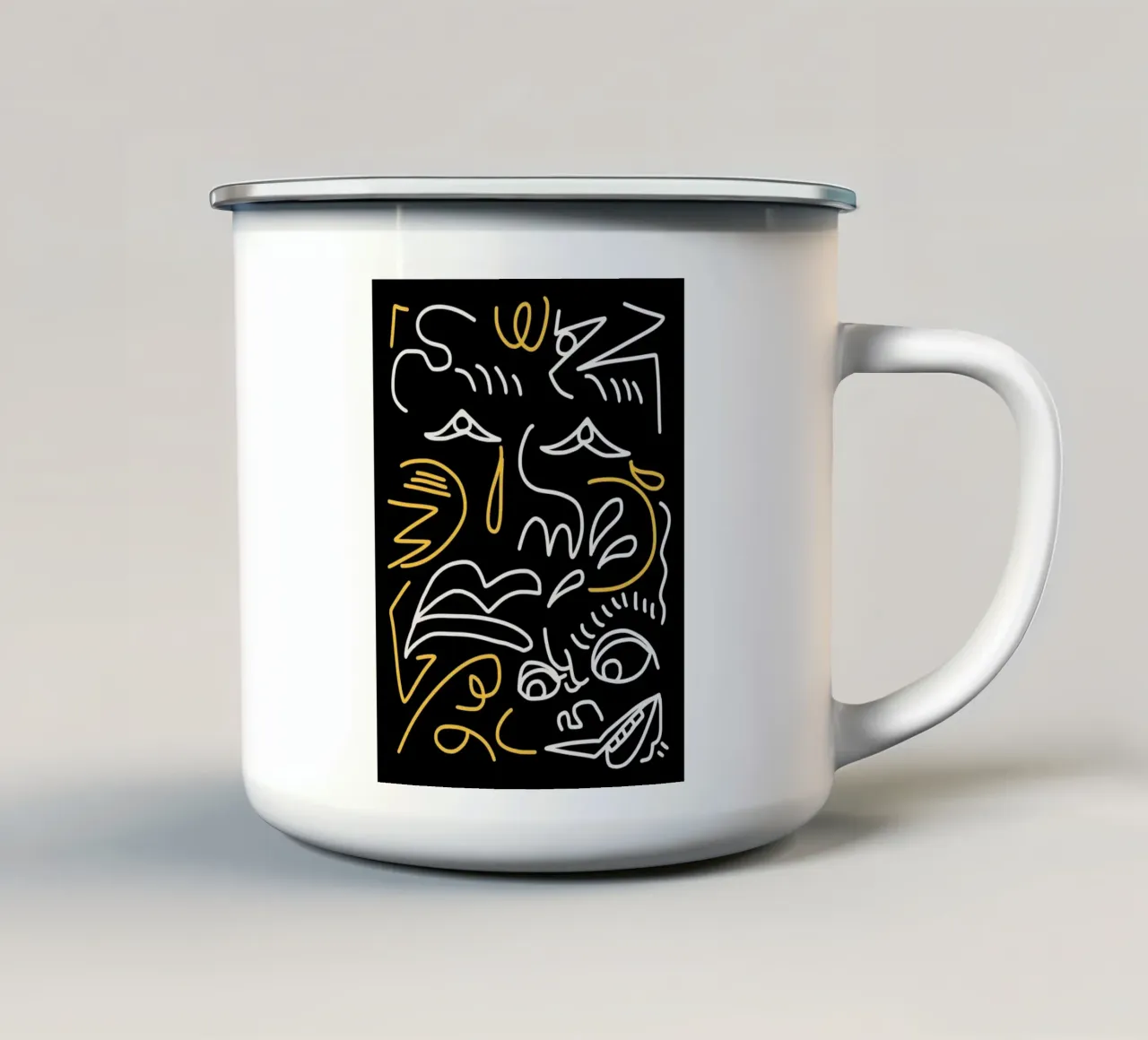 Line art massimalista 19 tazza in smalto da Little Dean