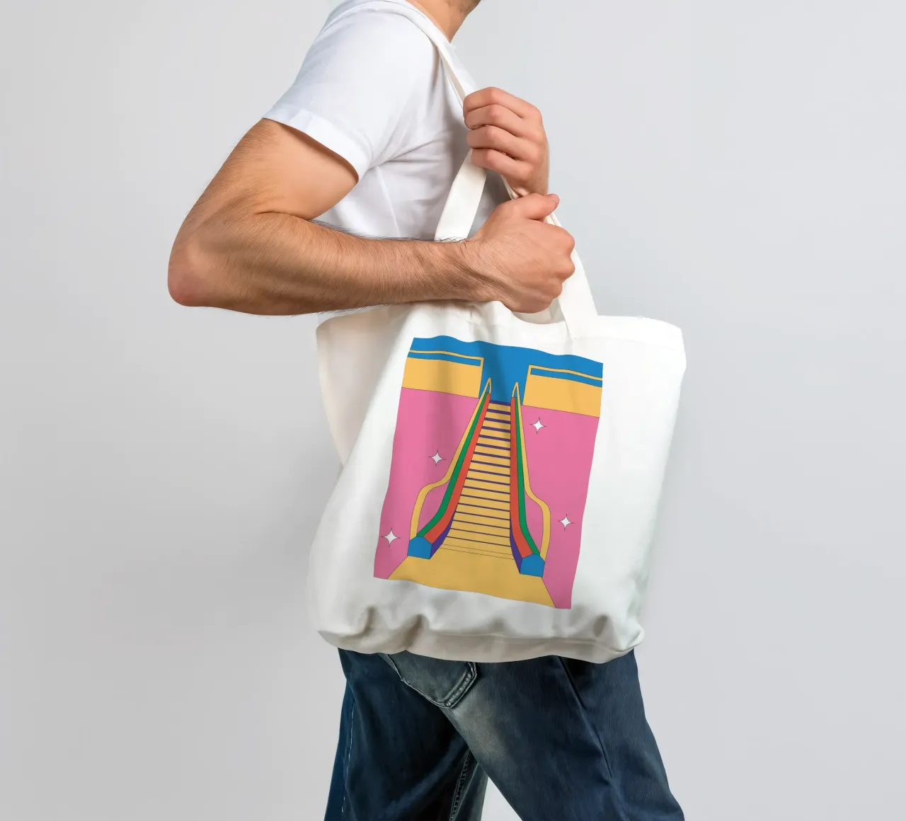 Scala mobile di design retro borsa in juta da Retro Boy Art