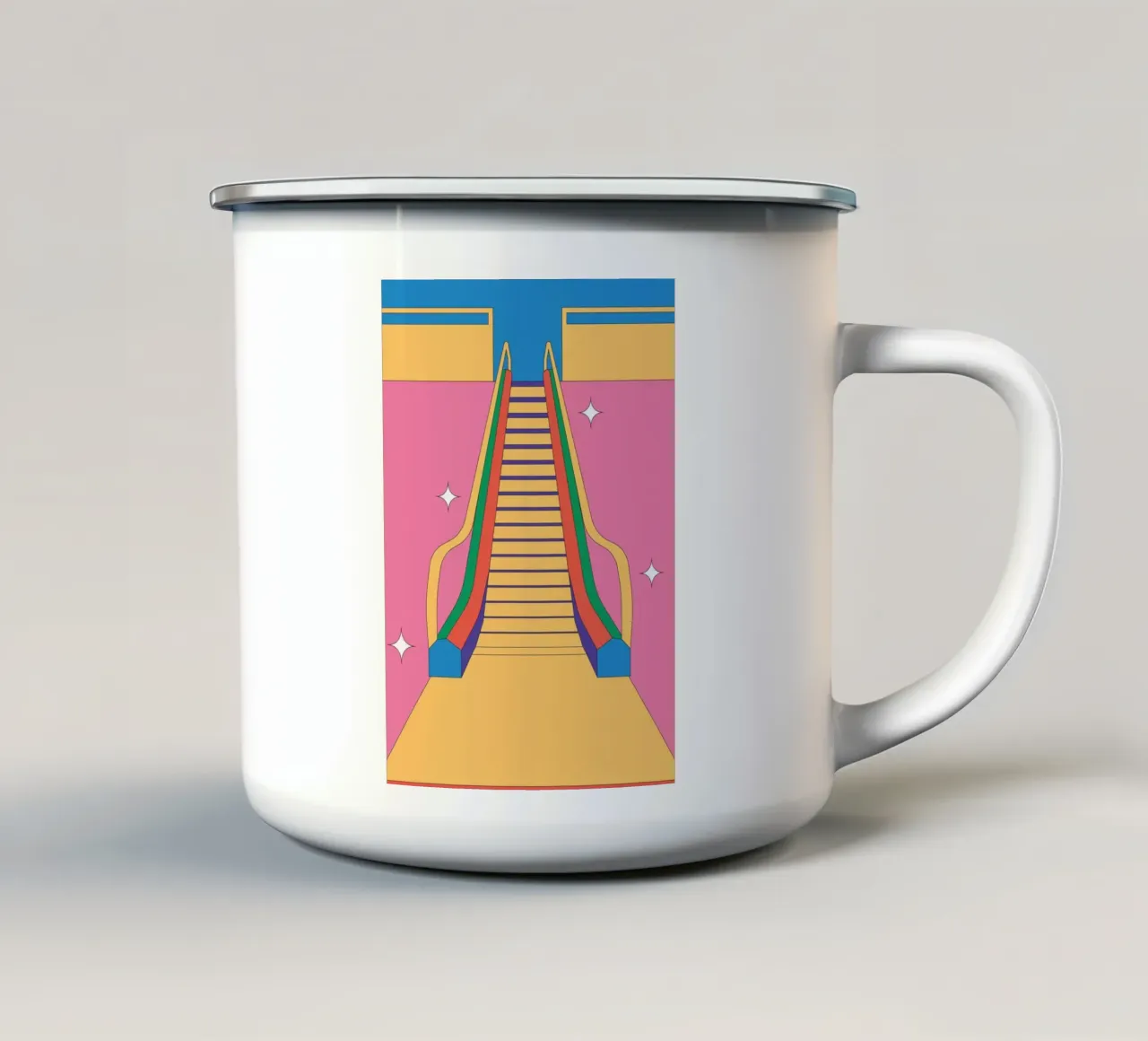 Ontwerp roltrap retro emaille mok van Retro Boy Art