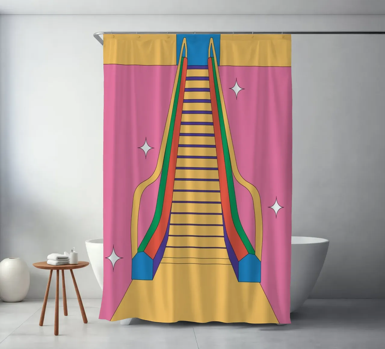 Scala mobile di design retro tenda da doccia da Retro Boy Art