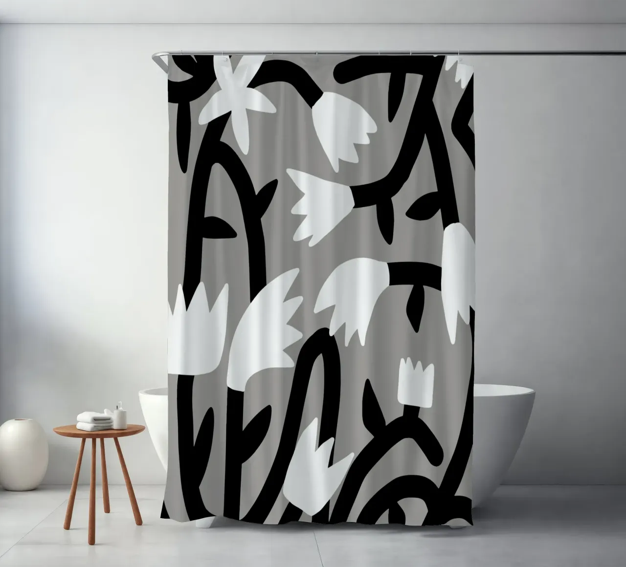 Bianco e nero floreale tenda da doccia da Little Dean