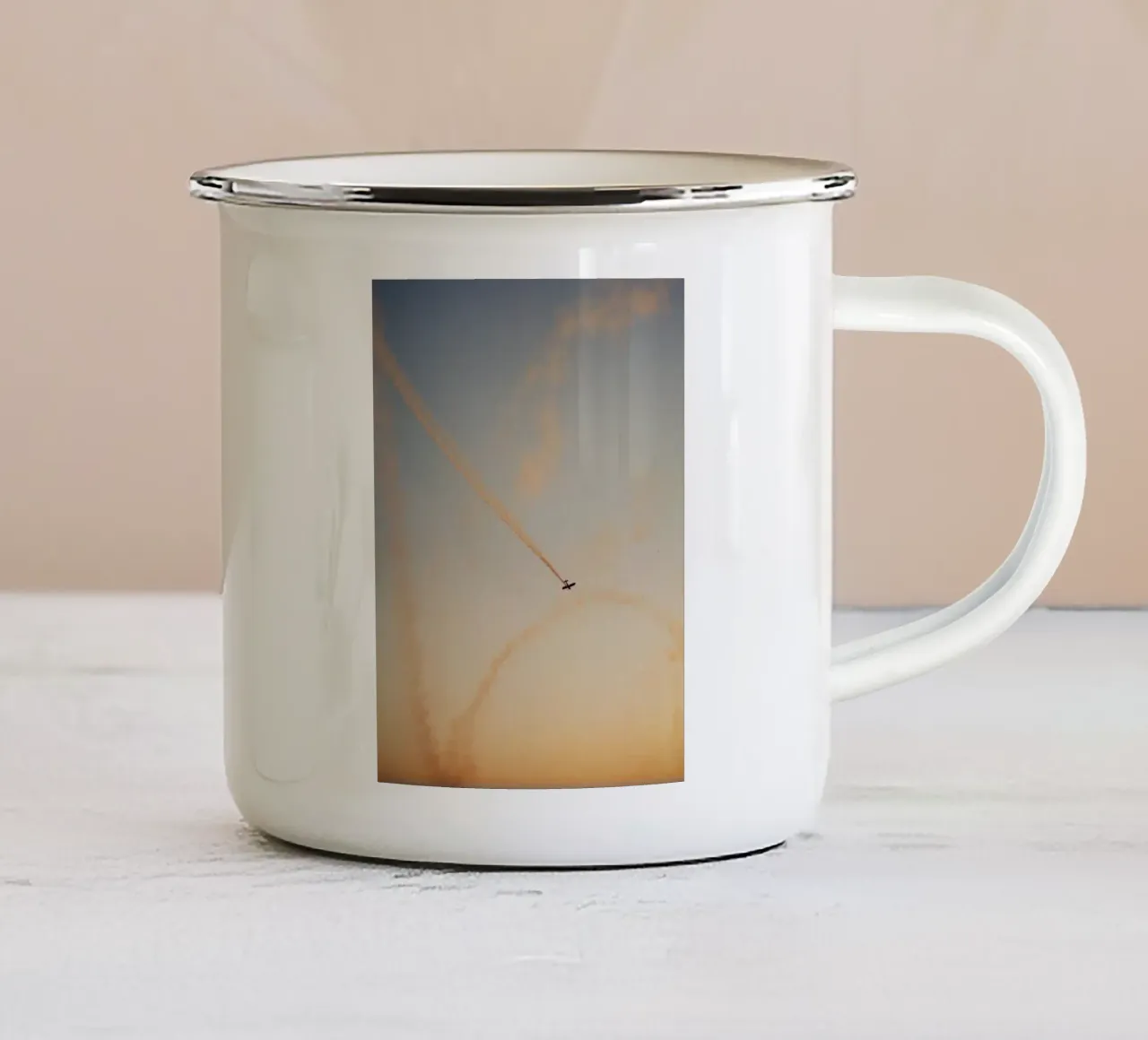 plane print on sky tazza in smalto da rooka