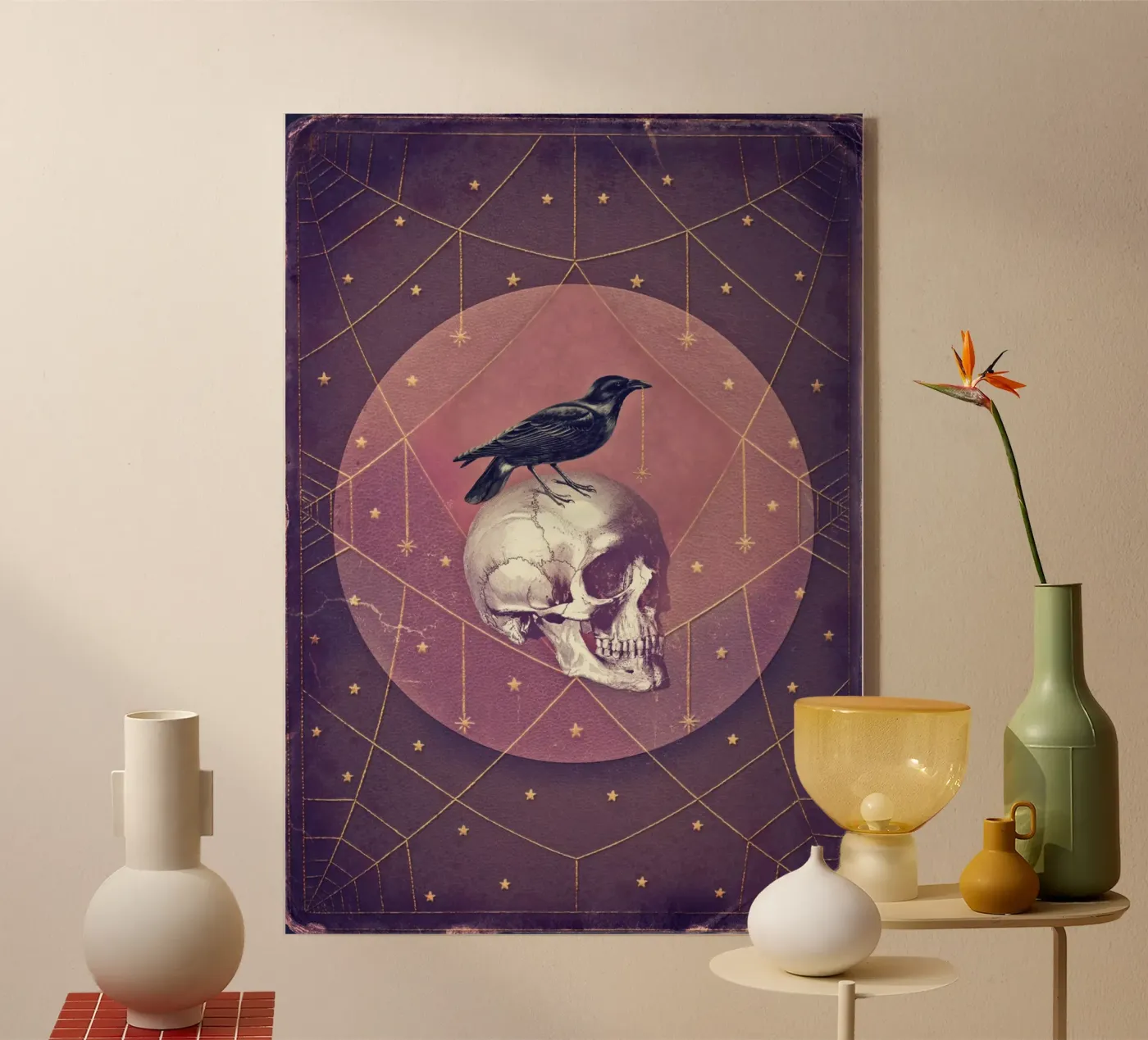 Collage di corvi e teschi plexiglass da Eva Nev