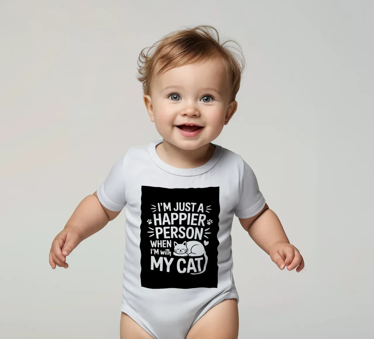 Sono una persona più felice quando sono con il mio gatto body neonato maniche corte da Benjamin Pelletier
