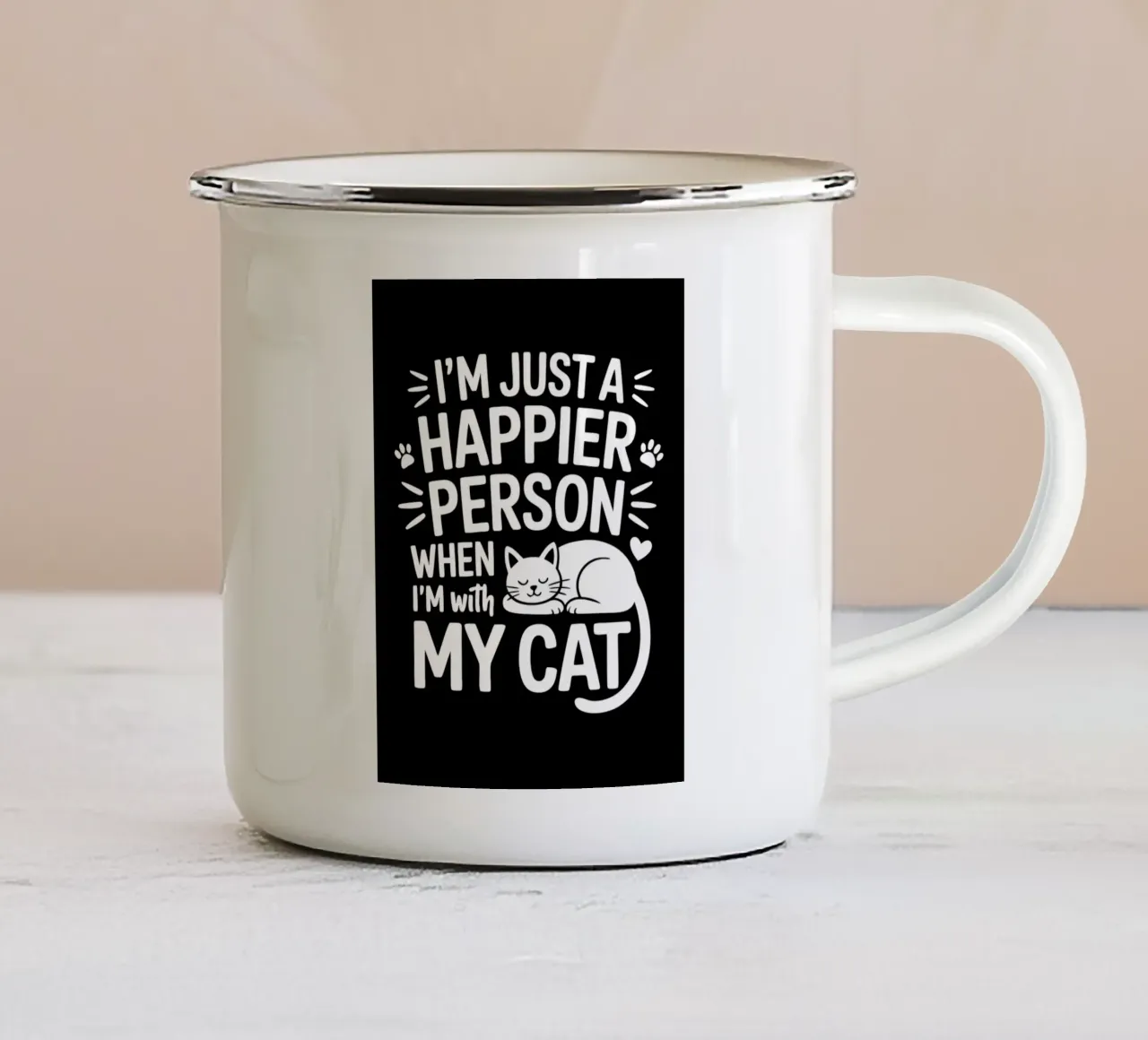 Sono una persona più felice quando sono con il mio gatto tazza in smalto da Benjamin Pelletier