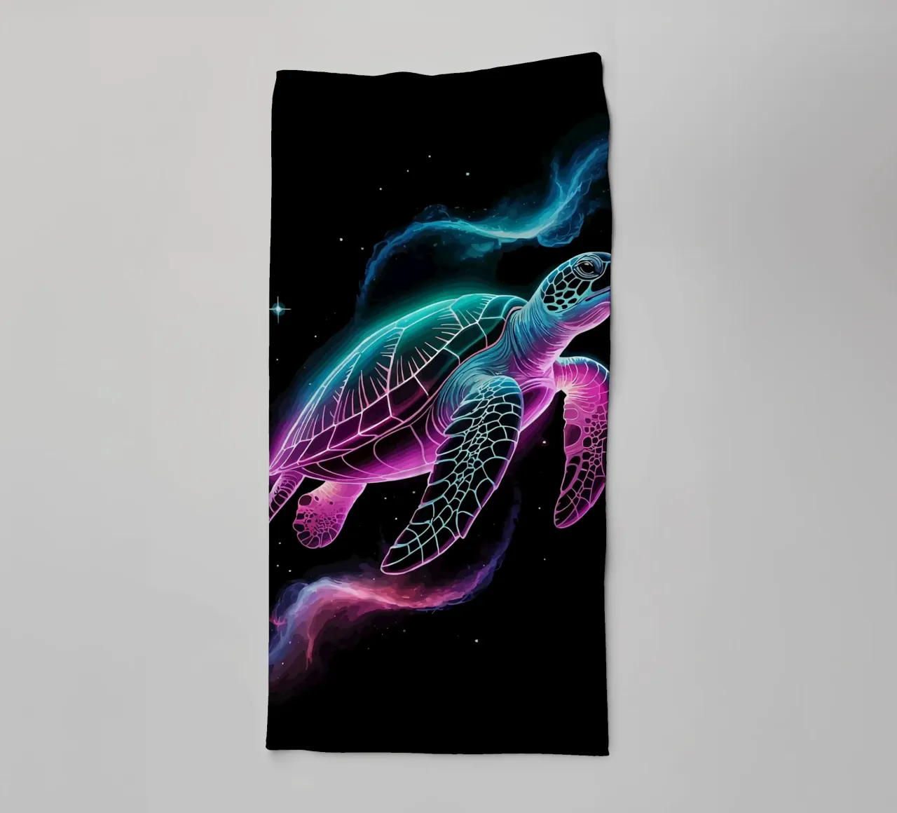 Neon Turtle in Space towel by Benjamin Pelletier
