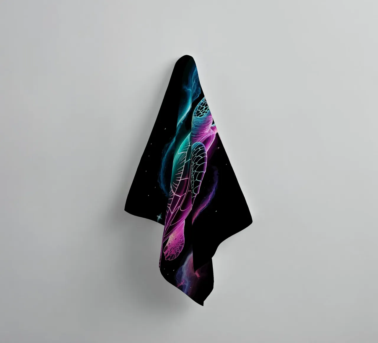 Neon Turtle in Space towel by Benjamin Pelletier