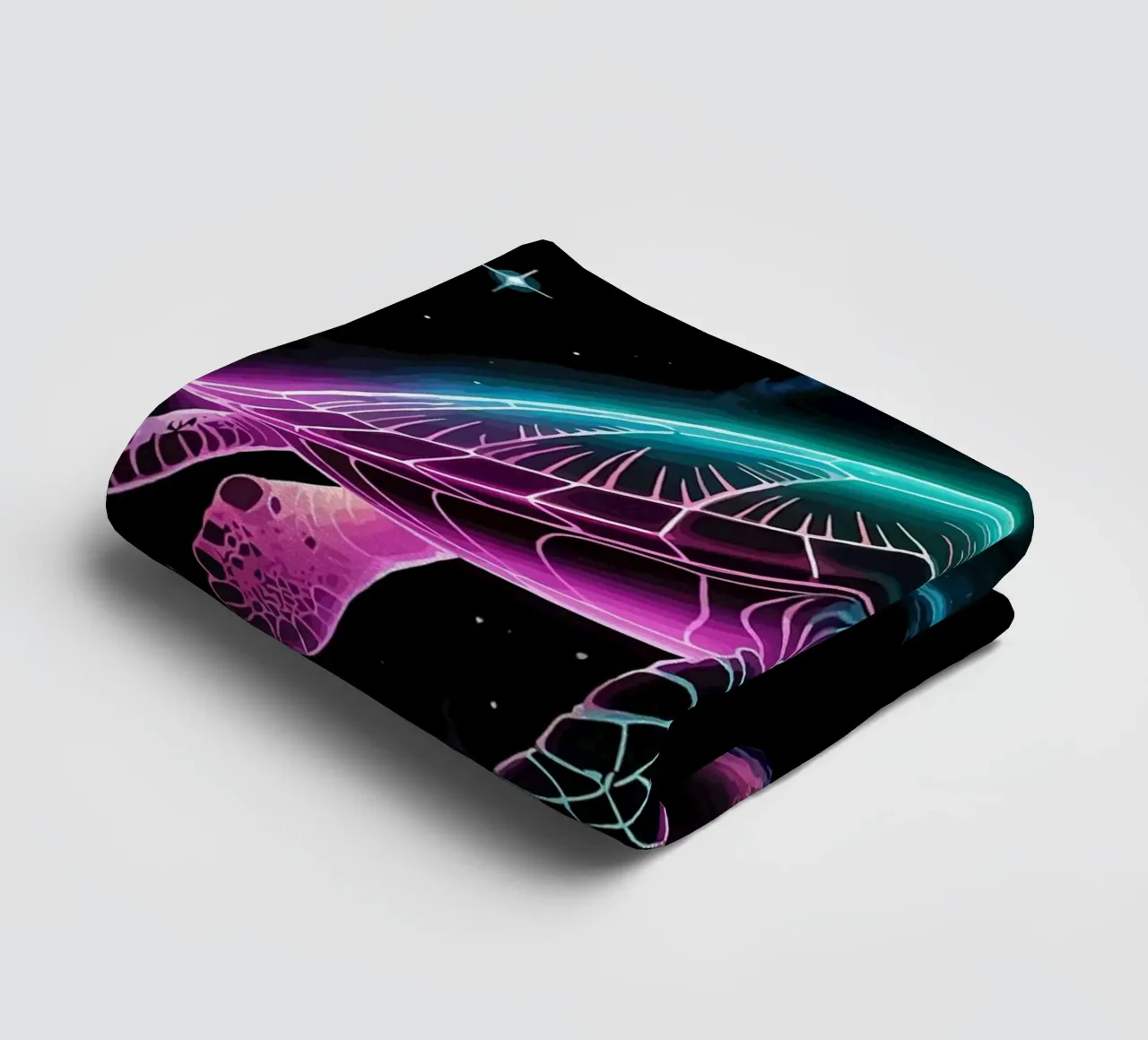 Neon Turtle in Space towel by Benjamin Pelletier