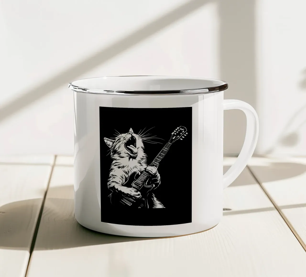 Gatto Rockin_ Chitarrista tazza in smalto da Benjamin Pelletier