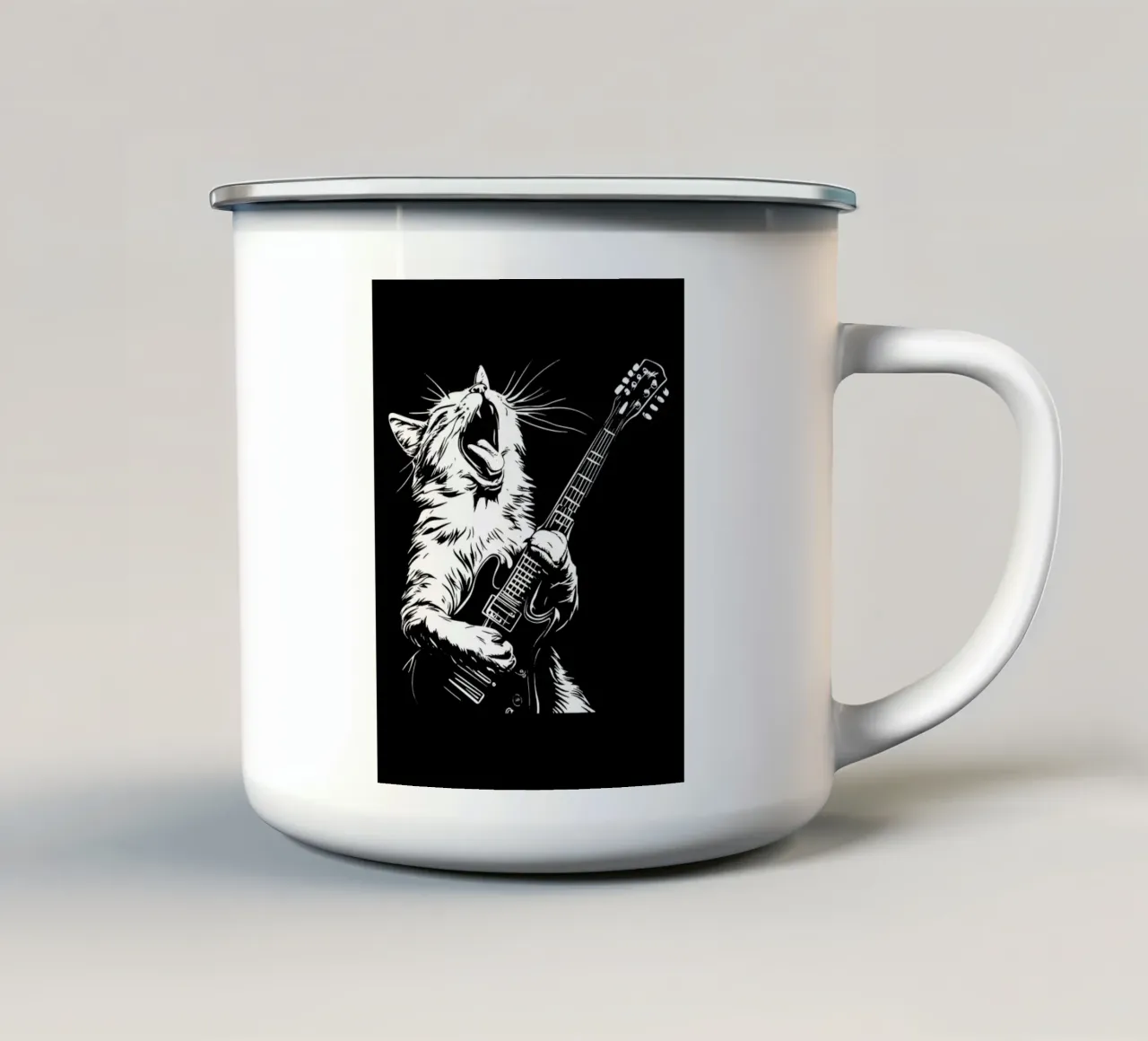 Gatto Rockin_ Chitarrista tazza in smalto da Benjamin Pelletier