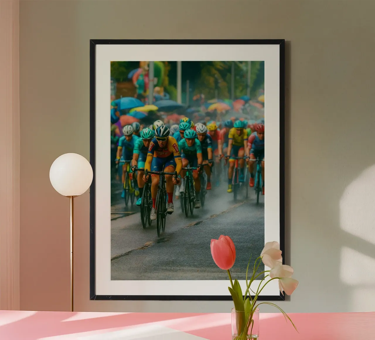 wielrennen retro fotografie poster met houten frame van lottuz