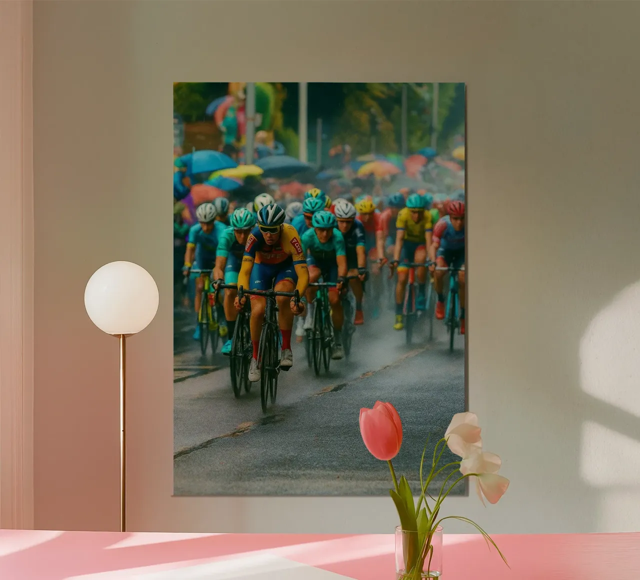 wielrennen retro fotografie poster met houten frame van lottuz