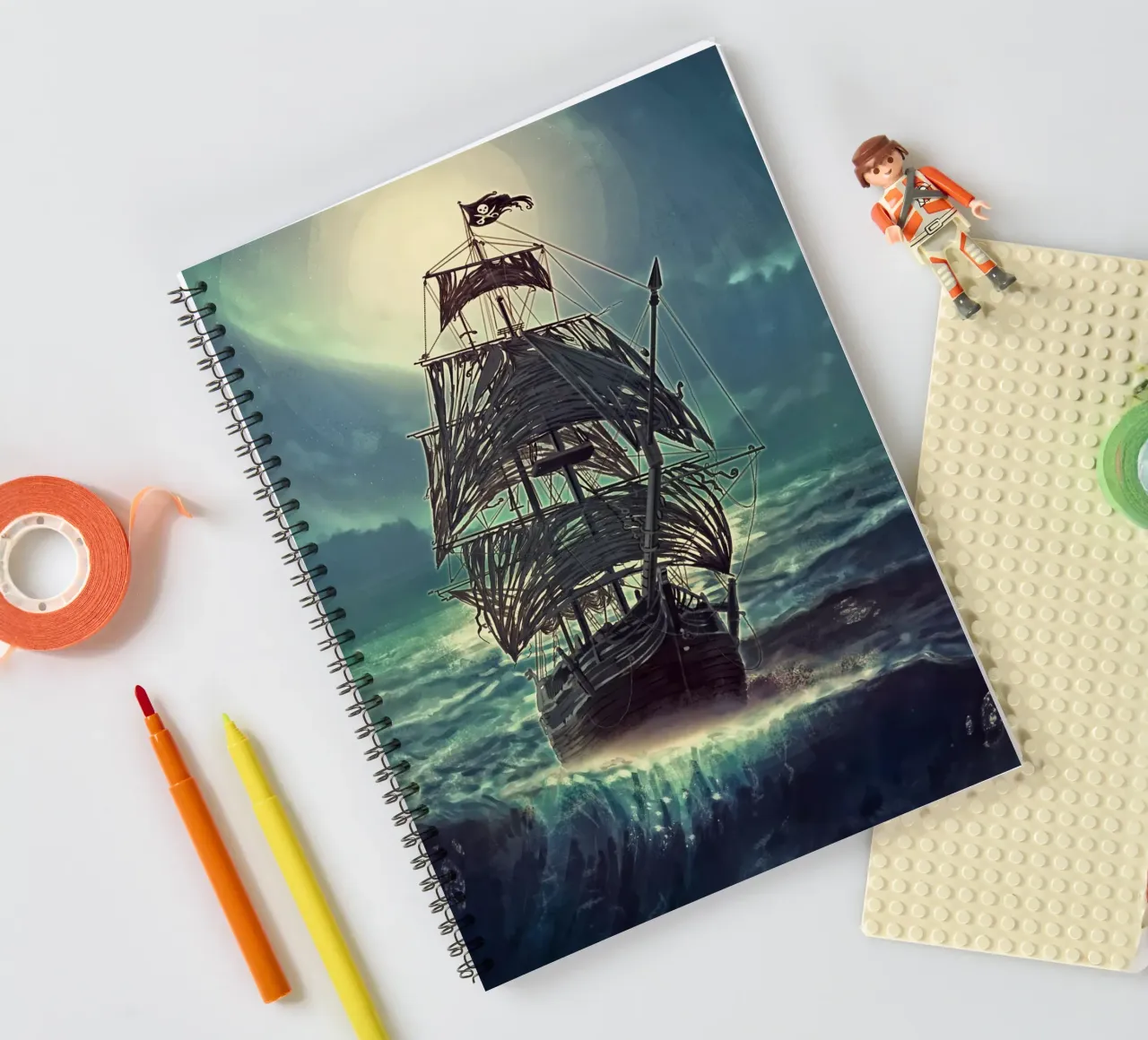 Ghost Pirate Ship at Night spiral notebook by Eva Nev