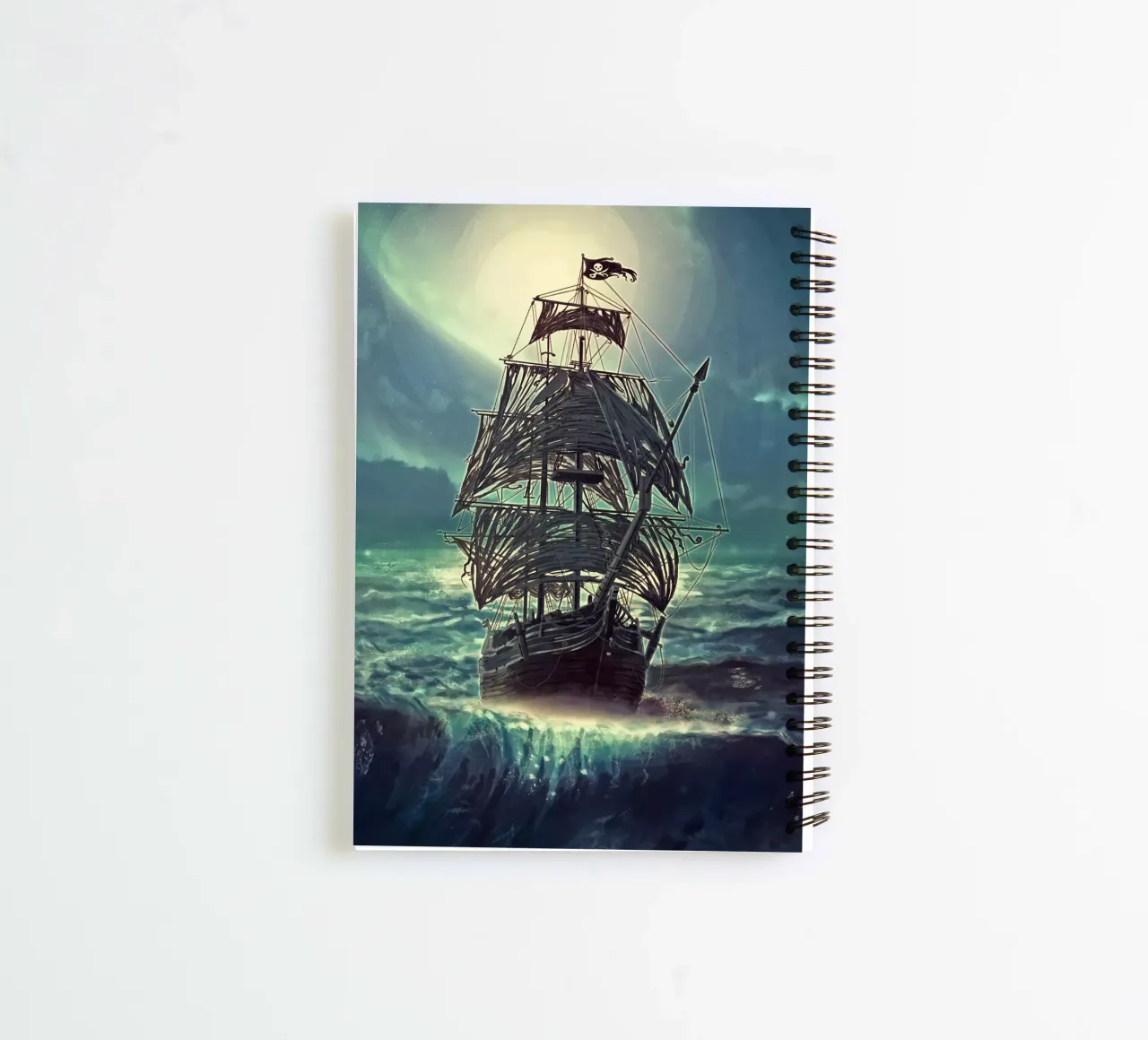 Ghost Pirate Ship at Night spiral notebook by Eva Nev