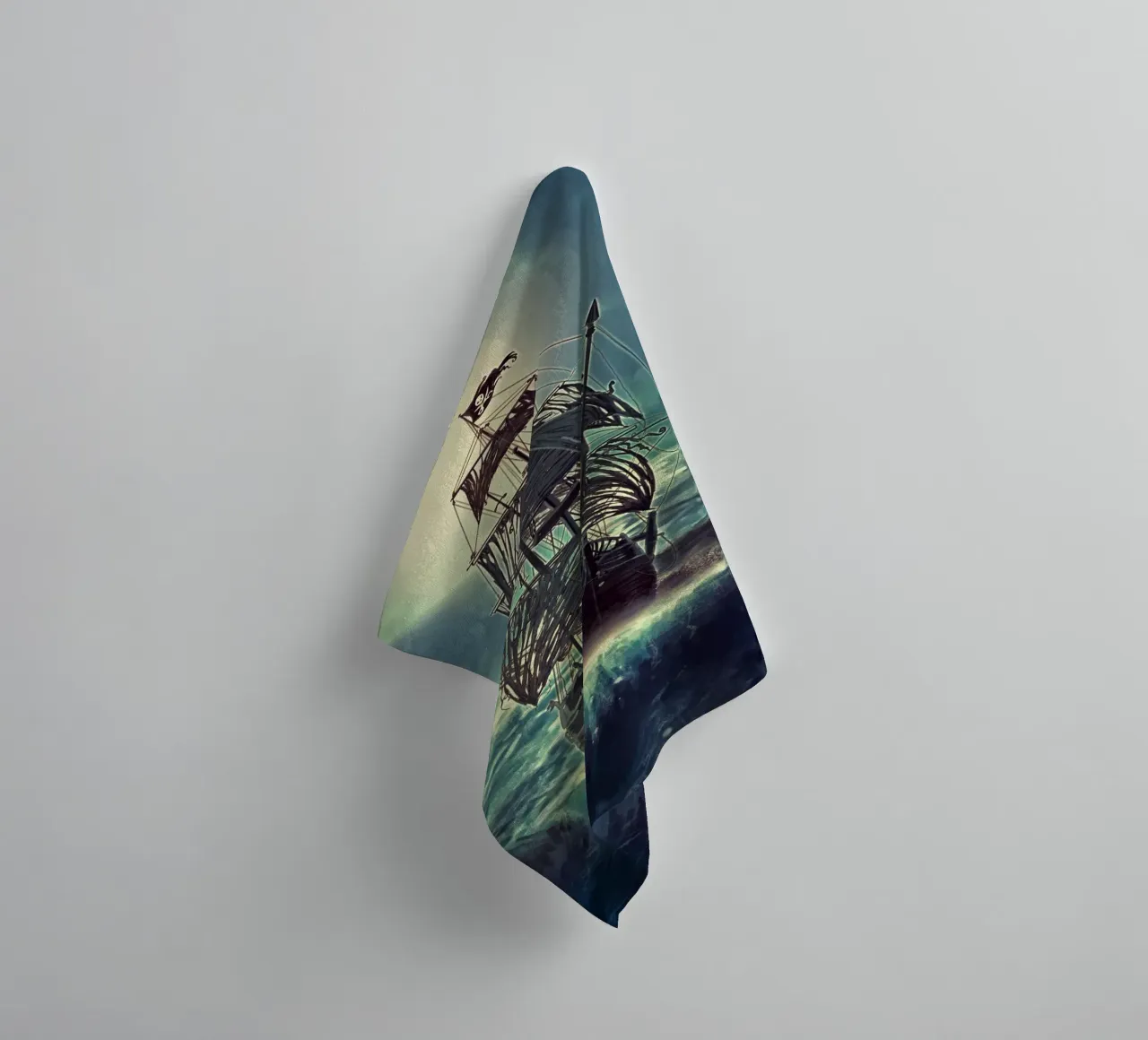 Ghost Pirate Ship at Night towel by Eva Nev