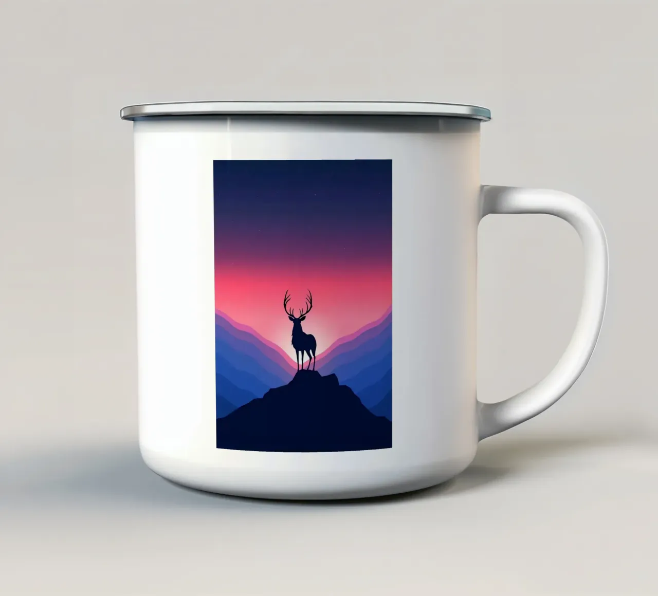 Silhouette di un cervo al tramonto tazza in smalto da Benjamin Pelletier