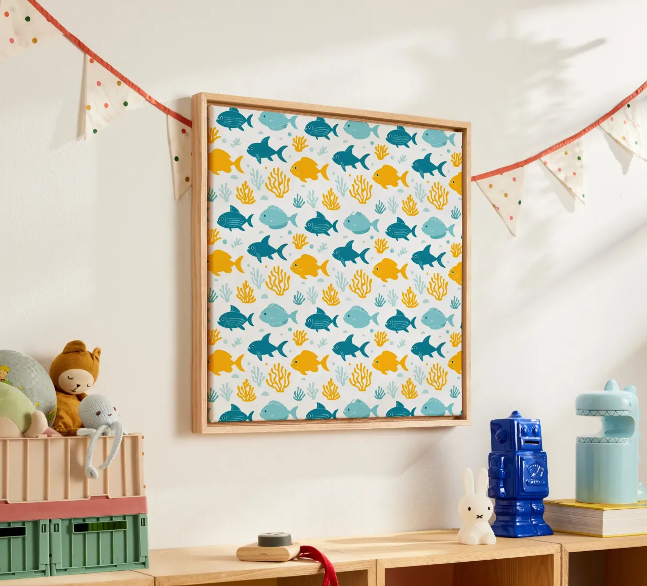 Underwater World - Fish Pattern 1 canvas with Floater frame by Hightown Design