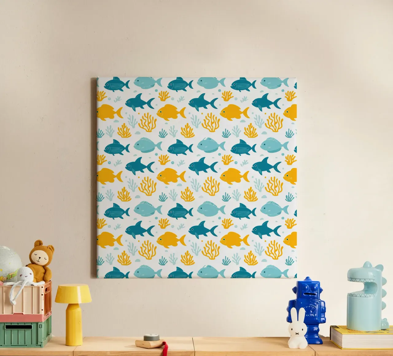 Underwater World - Fish Pattern 1 canvas with Floater frame by Hightown Design