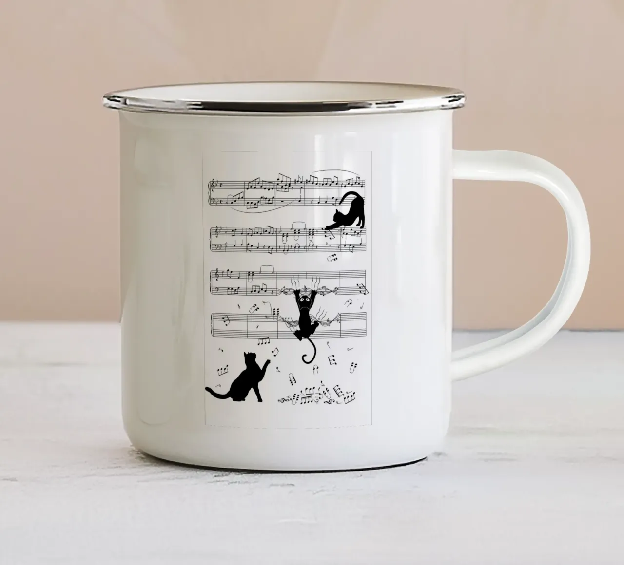 Katten spelen muziekleraar emaille mok van VintageShop