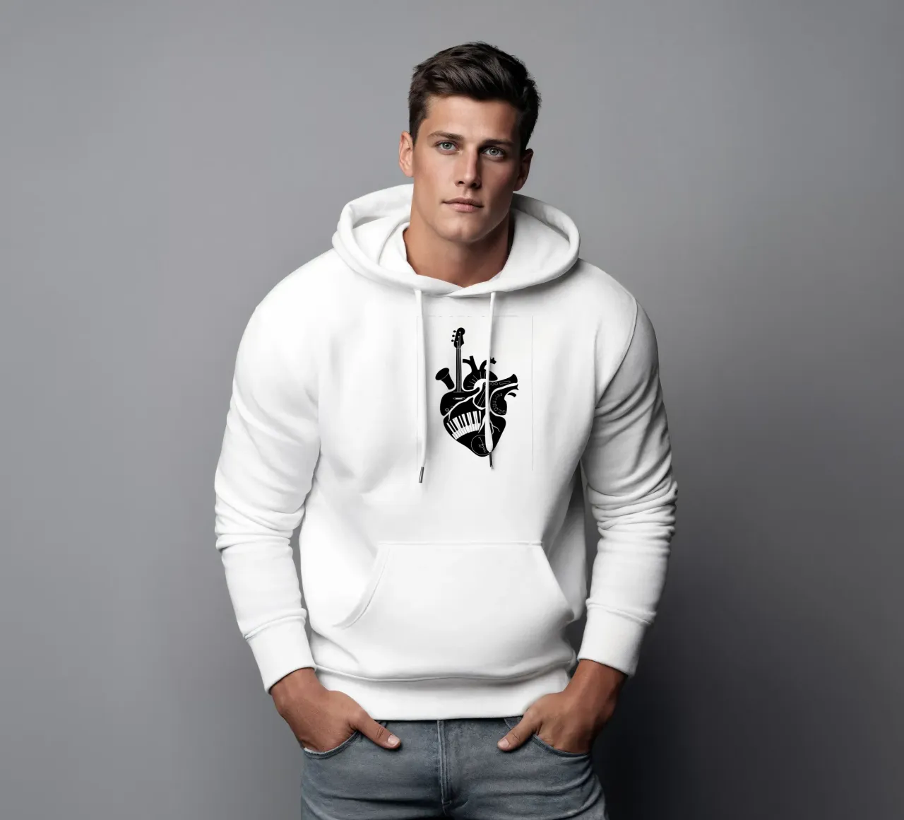 Anatomia musicale del cuore in bianco e nero felpa con cappuccio da VintageShop