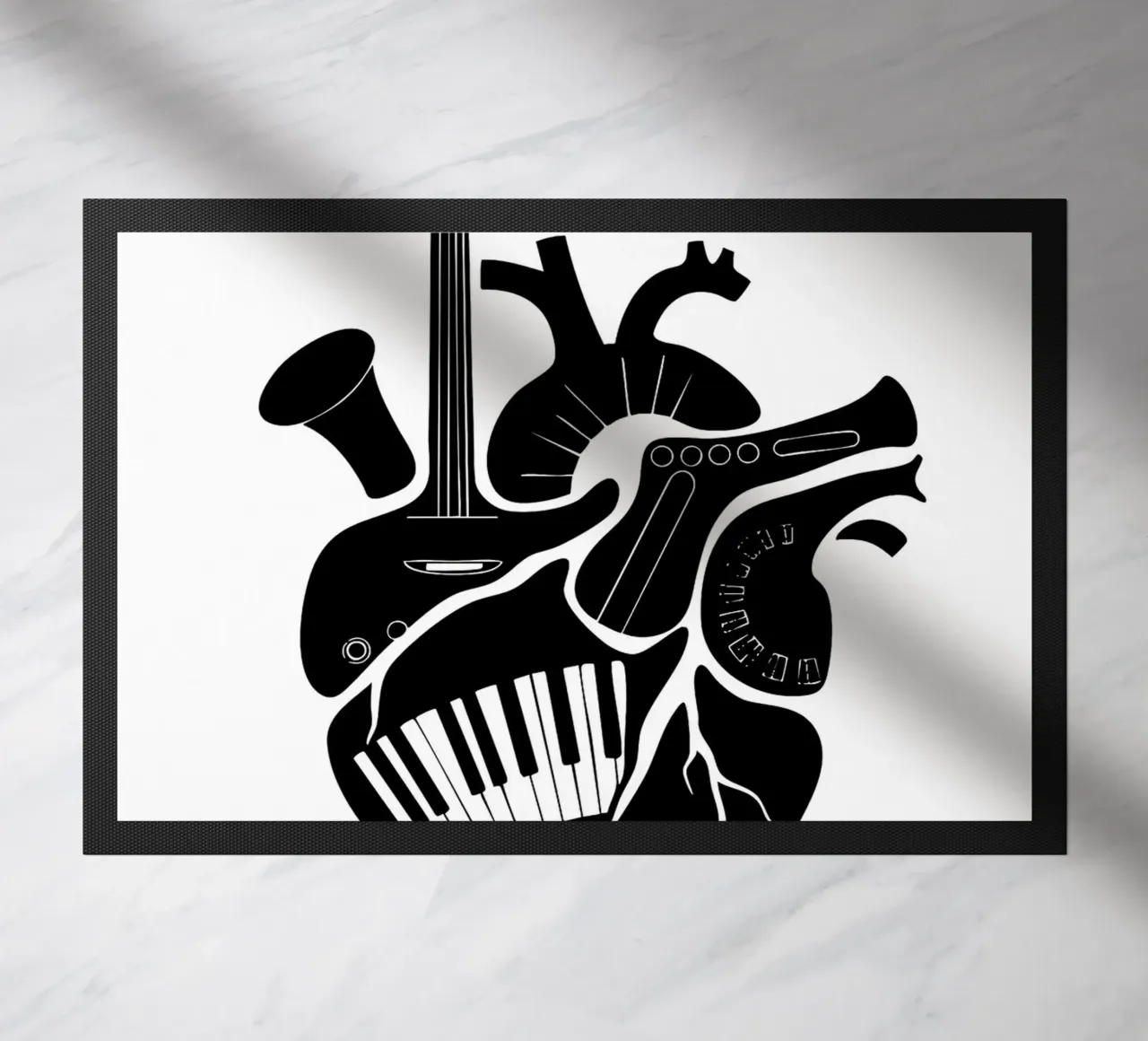 Anatomia musicale del cuore in bianco e nero zerbino da VintageShop