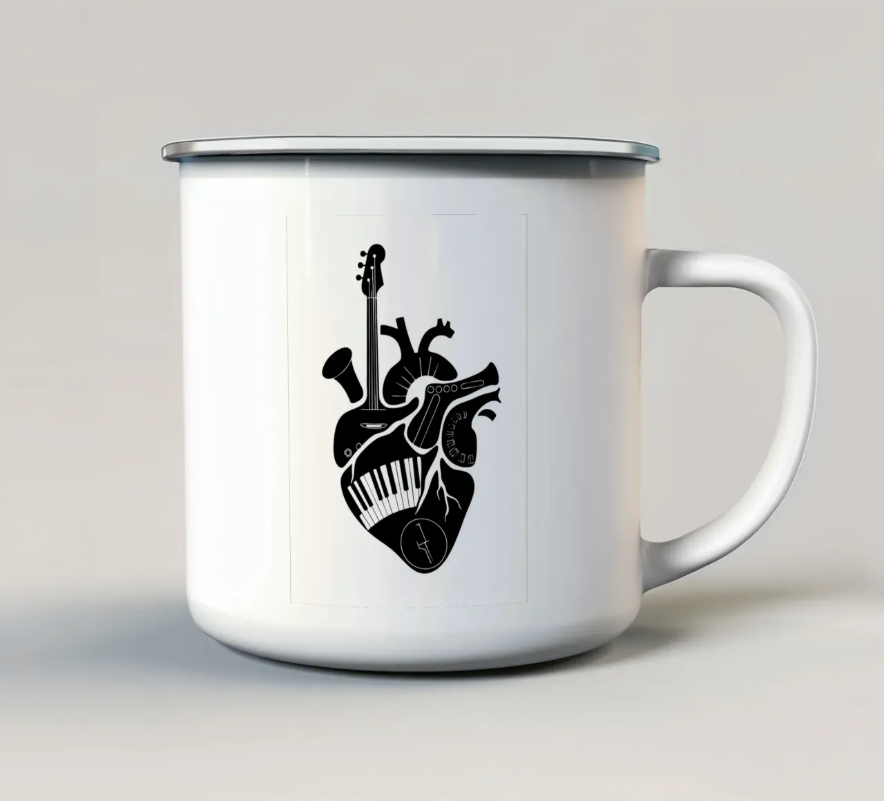 Anatomia musicale del cuore in bianco e nero tazza in smalto da VintageShop