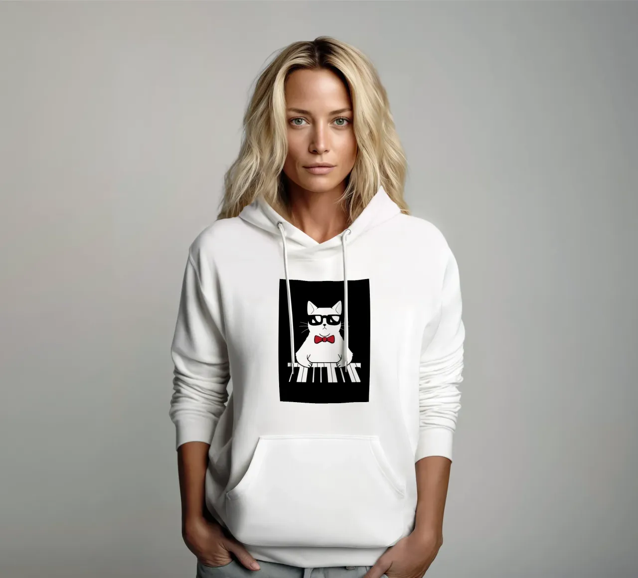 Piano Cat felpa con cappuccio da VintageShop