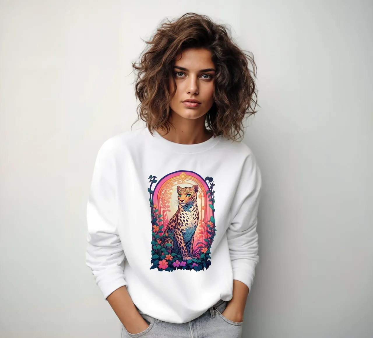 Leopard with Flowers Art Nouveau sweat de Eva Nev