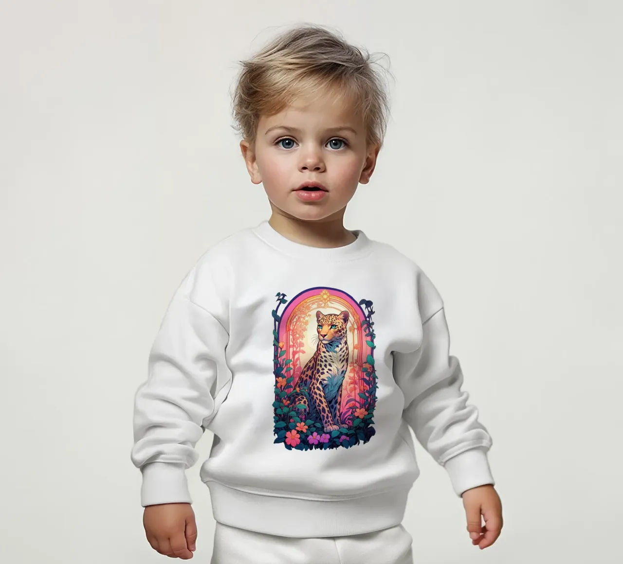 Leopard with Flowers Art Nouveau felpa neonato da Eva Nev