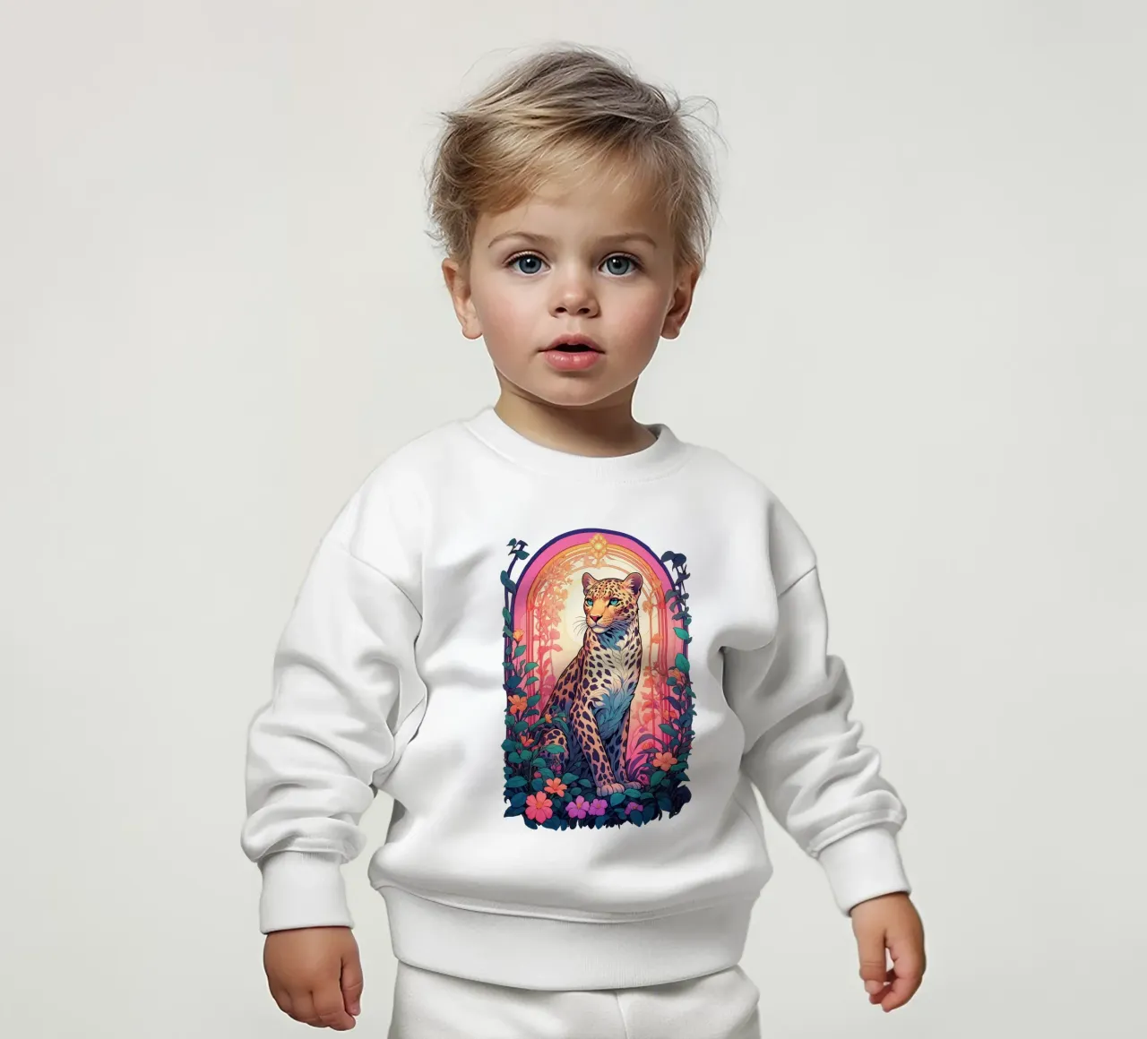 Leopard with Flowers Art Nouveau baby sweatshirt by Eva Nev